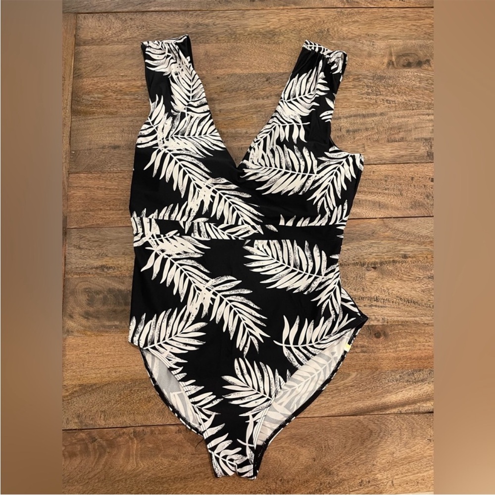 Summersalt Black One-Piece Swimsuit with White Palm Print